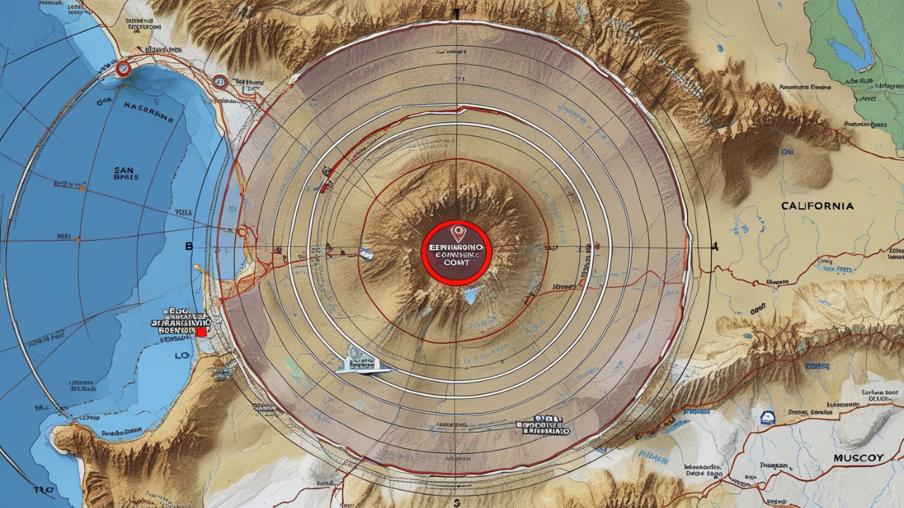 🌍 4.4-Magnitude Quake in San Bernardino Jolts Southern California, What You Should Know ? 1 Map of Southern California showing the location of multiple quakes near San Bernardino County and surrounding cities