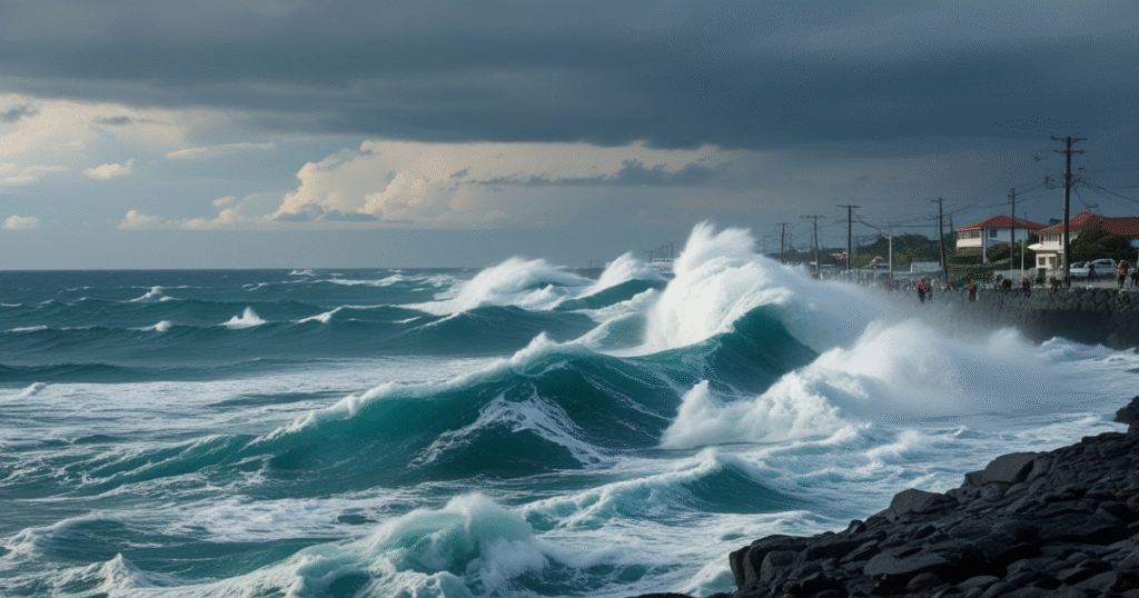 Massive Earthquake and Tsunami Fears Shake Japan and Russia’s Kamchatka Region 2 Powerful ocean waves crashing against a r
