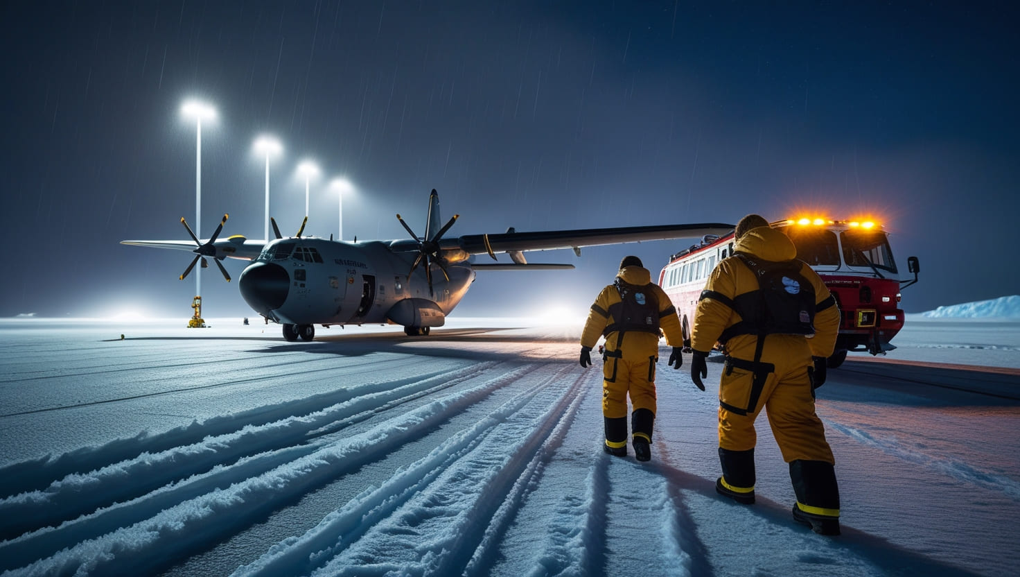 🚁 Heroic Mid-Winter Medical Evacuation at McMurdo Station, Antarctica 1 McMurdo Station mid-winter medical evacuation mission with C-130 landing at night