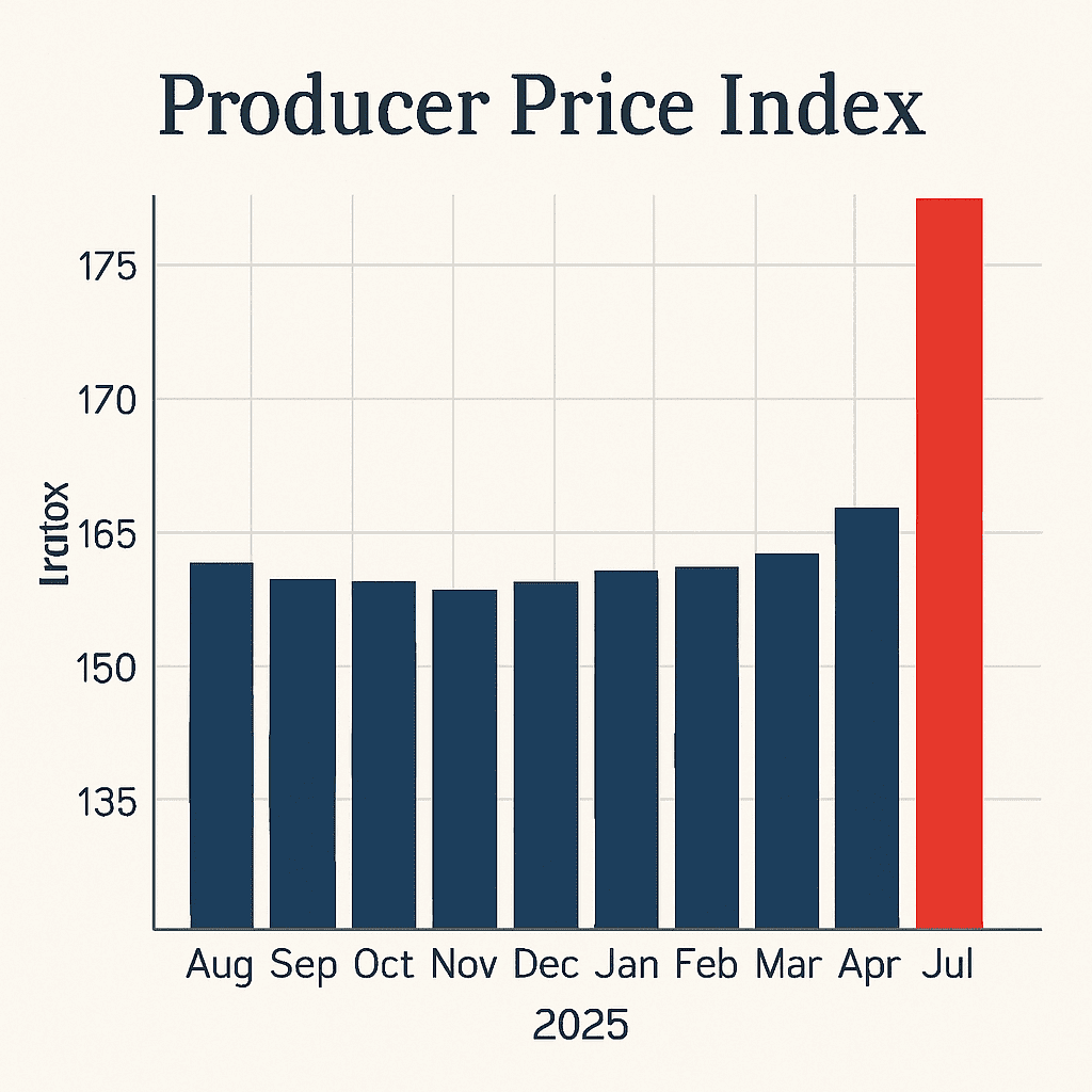 U.S. Producer Prices Surge 0.7% in July—Biggest Spike in Three Years Shakes Markets 1 Chart of U.S. Producer Price Index showing 0.7% jump in July 2025—the biggest increase in three years.