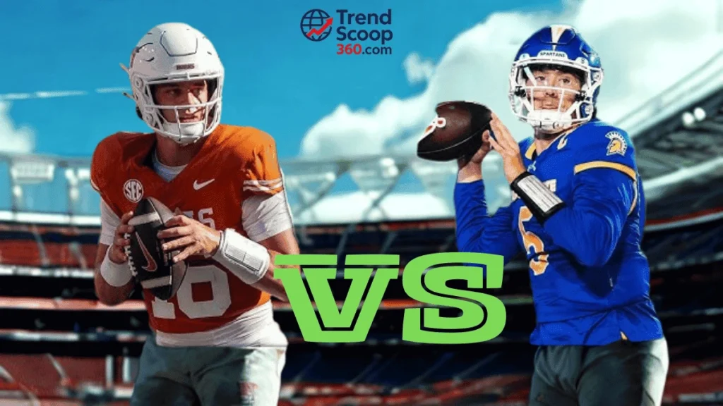 A dynamic shot of Arch Manning preparing to throw, capturing Week 2 action in Texas vs San Jose State Week 2 Preview.
