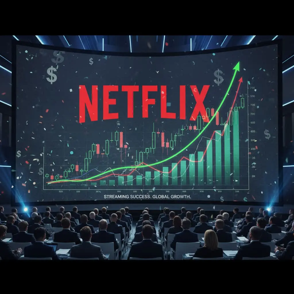 Netflix Q3 2025 earnings report streaming giant logo with stock market overlay