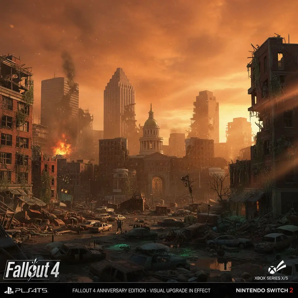🧩 Fallout 4 Anniversary Edition Announced: Bethesda Celebrates the Wasteland’s Legacy 2 Fallout 4 Anniversary Edition showcasing the post-apocalyptic Boston skyline at sunset.