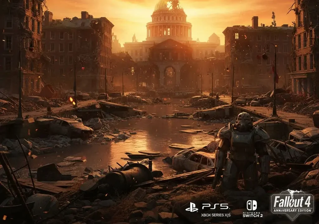 🧩 Fallout 4 Anniversary Edition Announced: Bethesda Celebrates the Wasteland’s Legacy 1 Fallout 4 Anniversary Edition showcasing upgraded visuals of the Boston Wasteland under HDR lighting.