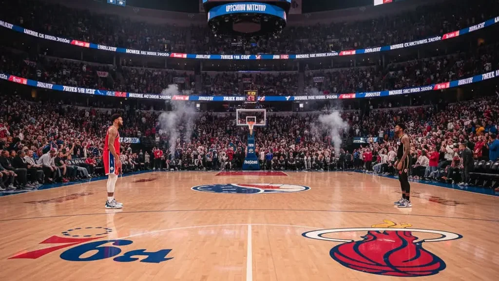 76ers vs Heat tip-off on NBA court