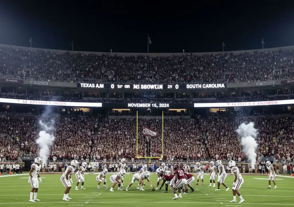 Texas A&M Aggies and South Carolina Gamecocks on the field