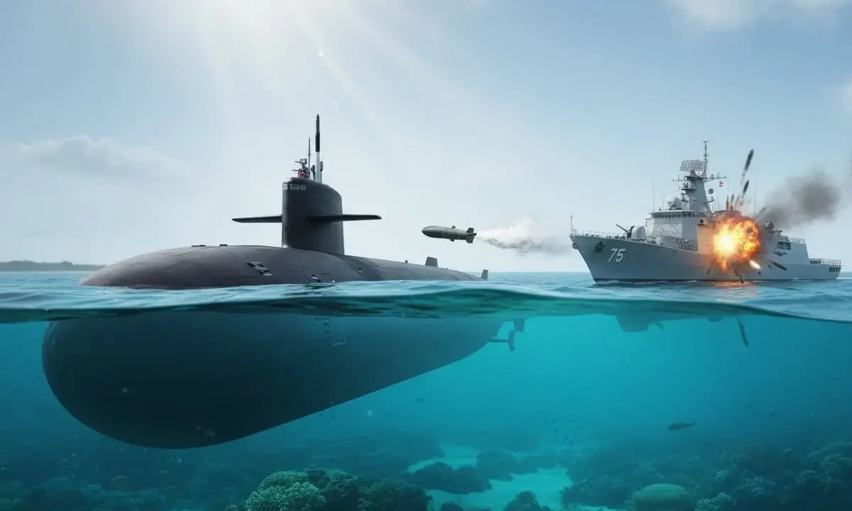 U.S. submarine sinking Iranian warship IRIS Dena