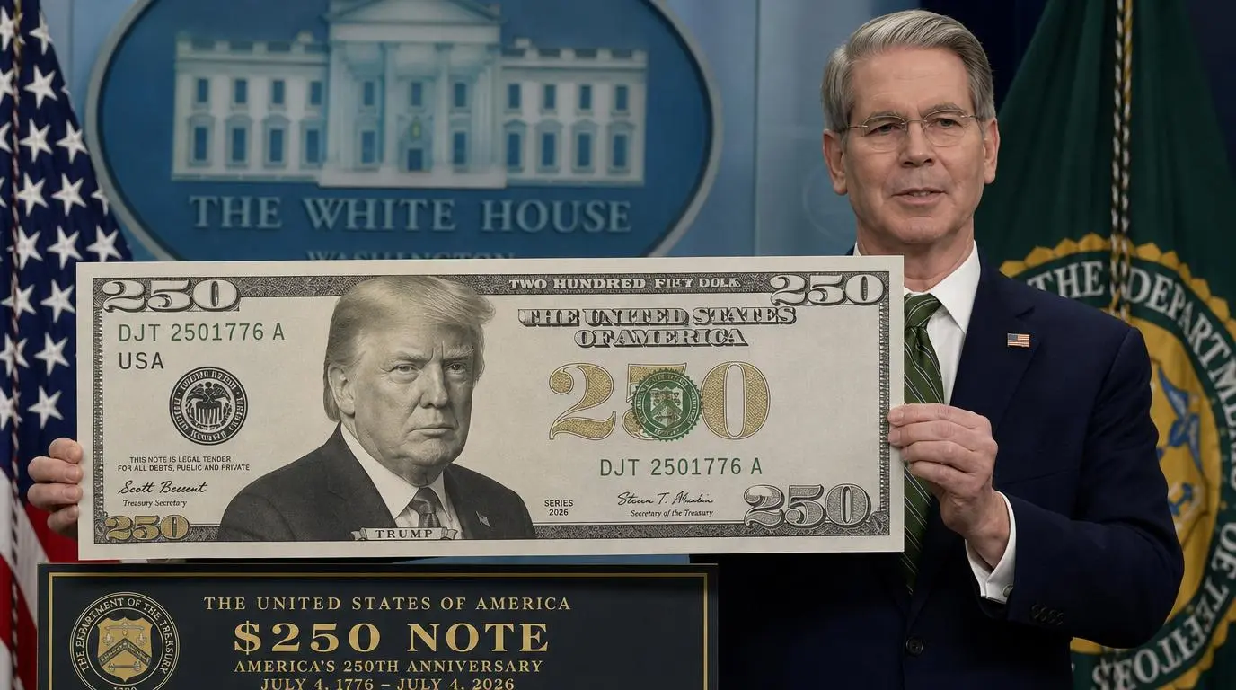 Trump $250 Bill 2026: Treasury Breaks 160-Year Law to Put Living President on US Currency 1 Trump $250 bill 2026 Treasury Scott Bessent US currency design