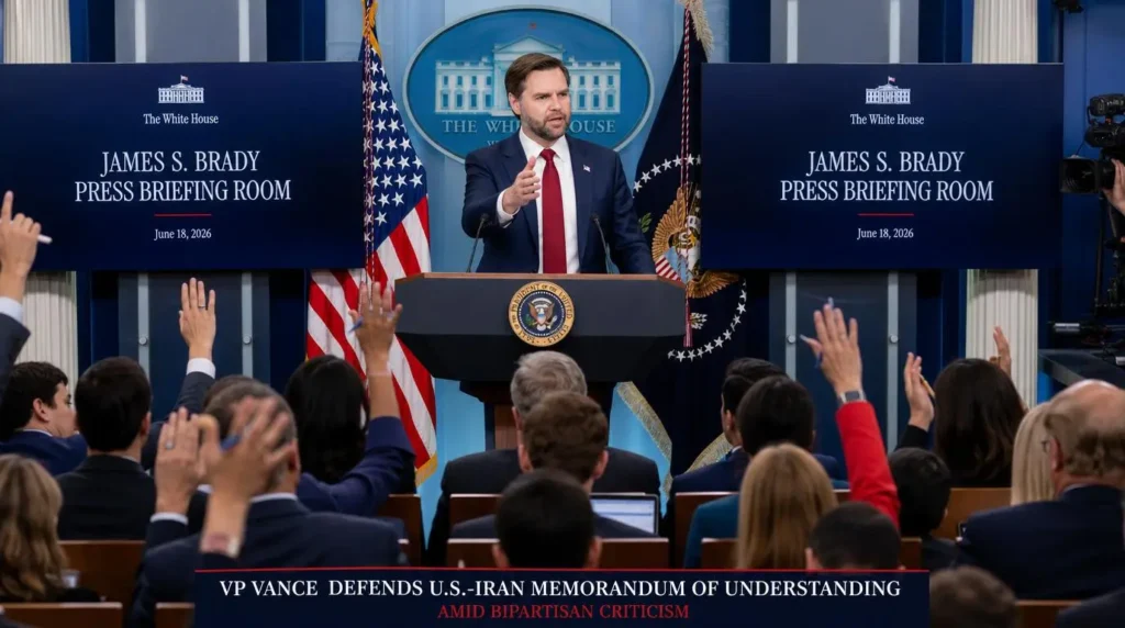 Vance Iran deal 2026 White House press briefing MOU Strait of Hormuz oil prices